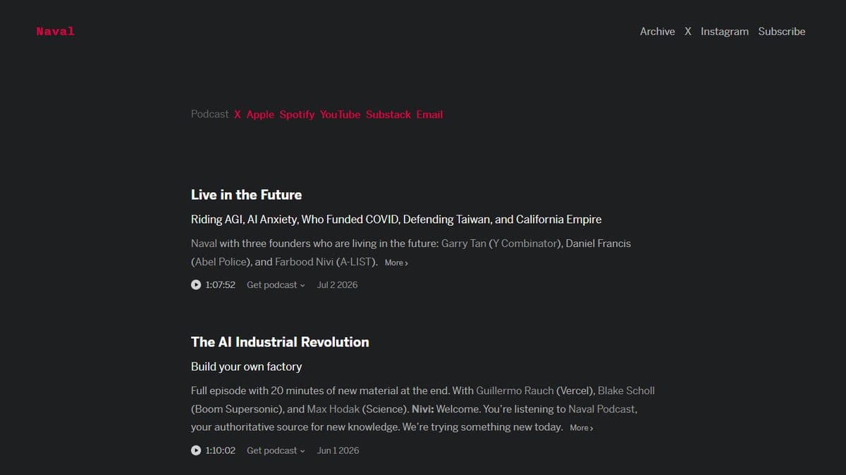 The homepage of nav.al, Naval Ravikant’s personal website