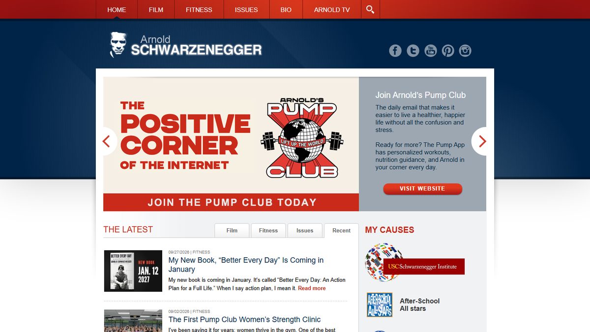 Arnold Schwarzenegger’s homepage, schwarzenegger.com